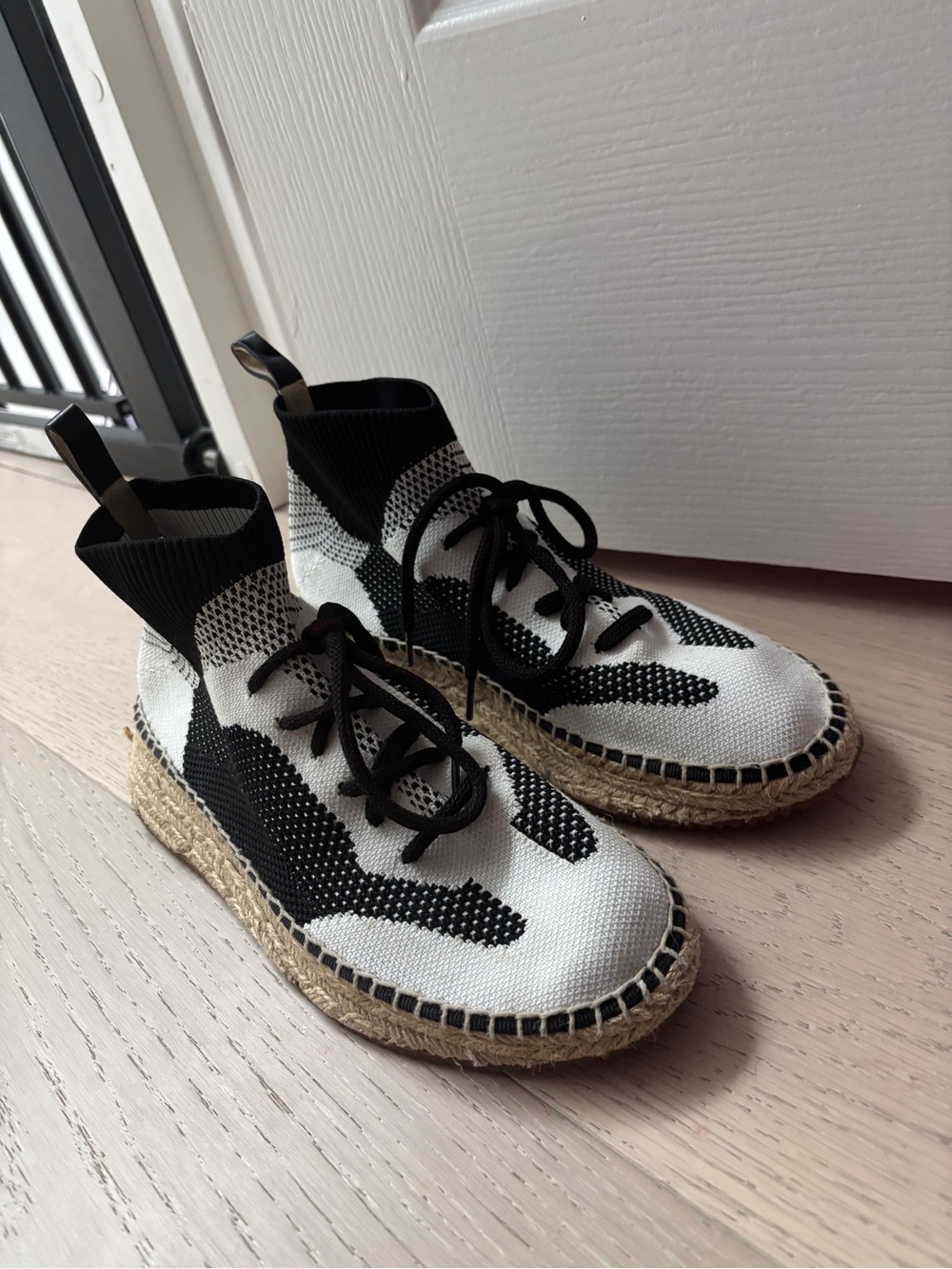Alexander Wang Black and White Knit Espadrille Lace-Up Boots